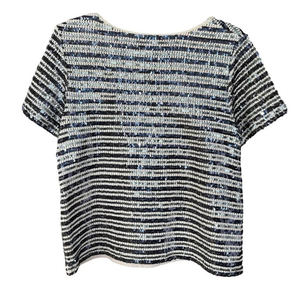 Chico's Women's Starlet Sequin Striped Holiday Top Size 12 Large (Chico's 2) - Picture 10 of 11